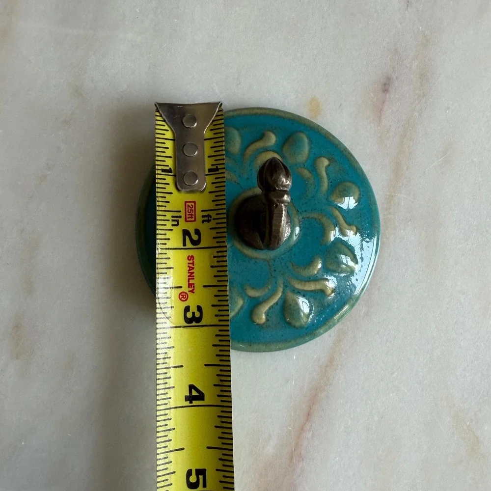 Turquoise Ceramic Floral Wall Hook Boho Bronze Metal Coat Hanger Decorative 3.5